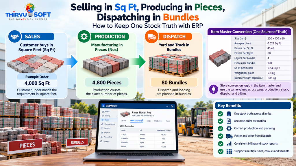 Paver Block Inventory Management: Track Sq Ft, Pieces & Bundles in ERPNext